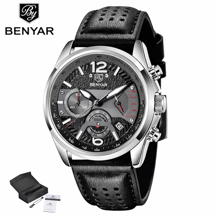 Benyar Seltene Sportuhr mit Lederarmband – Herren-Chronograph für den Freizeitbereich 